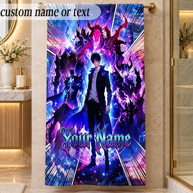Beach TowelSolo Leveling Custom Name Text Personalized Soft Towel for Beach Pool Indoor Home Decor Gift