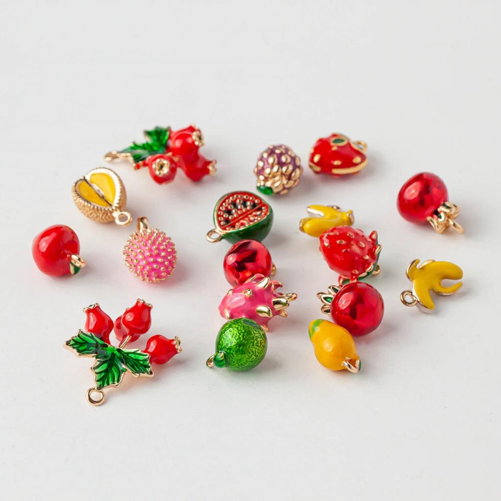 2 PCs Brass Charms 18K Gold Plated Fruit Enamel Pomegranate Peach Strawberry Apple Pendants For DIY Necklace Jewelry Making