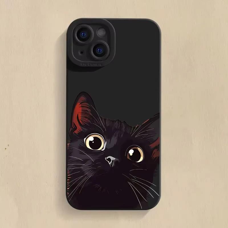 Cute Black Cat Pattern Phone Case For Samsung Galaxy S25 Ultra S24 S23 FE S22 Plus S21S20 A54 A55 A35A15 Soft Silicone Cover
