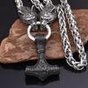 Retro Nordic Rune Hammer & Wolf Head Men's Punk Necklace