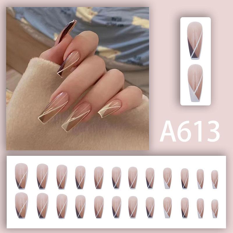24Pcs French Multiple Styles Fake Nails Press On Nails Gel On Painted Reusable Fast Wearable Nail Tips Detachable Full Finished