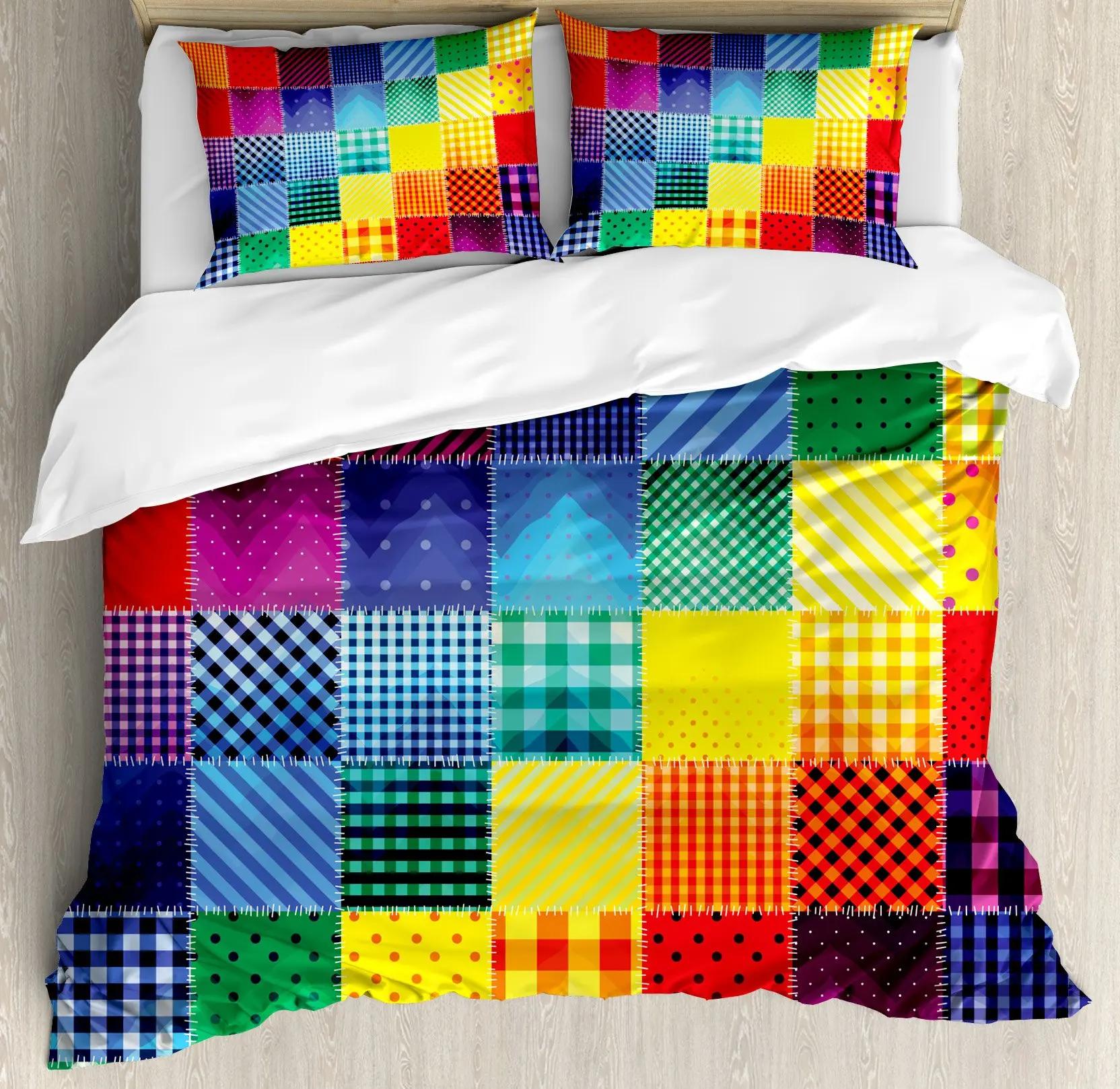 

Rainbow Soft Duvet Cover Set,Abstract Geometric Patern featuring Triangle Polygon plus Other Shapes Rainbow Beding Set King-Sized Dimensionsd 100*200cm Single