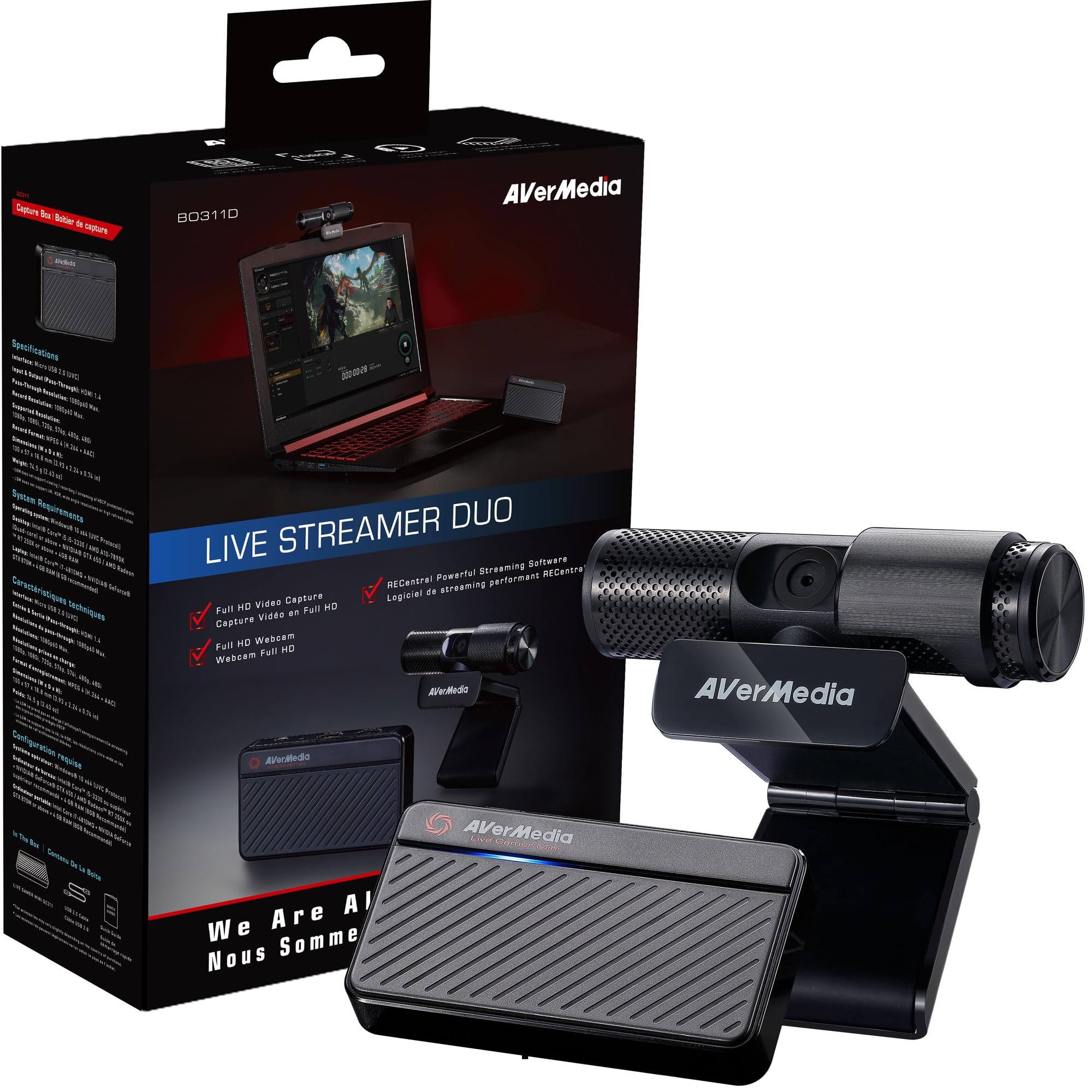 

AVerMedia Live Streamer Duo Full HD Game Capture Streaming Distribution Start Kit Full HD Compatible Game Capture Web Camera Set Manufacturer Warranty