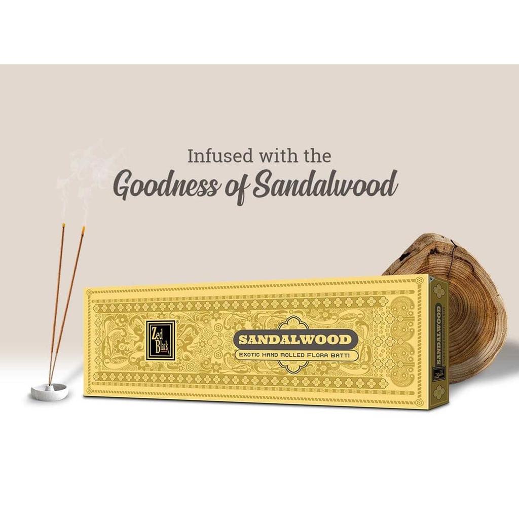 Zed Black Sandalwood Hand-Rolled Flora Batti Pack Of 2 Long-Lasting Incense Sticks For Puja Meditation Festivals And Gifting 35X2 Agarbatti Sticks