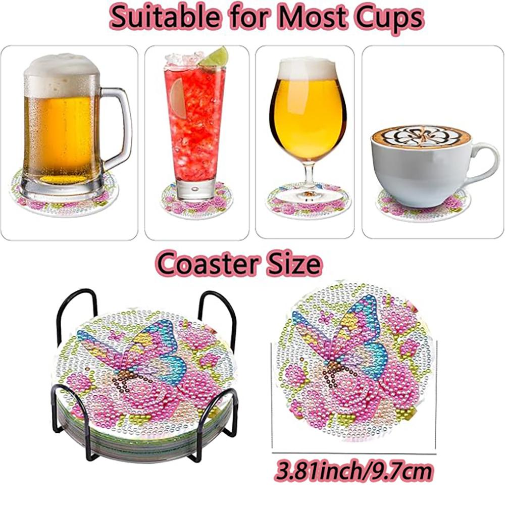 8 Stück/Set Untersetzer mit Diamant-Schmetterlingsmuster, DIY-Untersetzer mit Halter, Geeignet für Anfänger und Erwachsene, Kunst- und Handwerksbedarf Geschenke