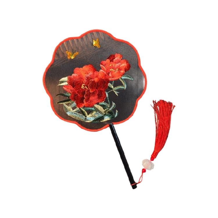 Vintaged Styles Silk Embroidery Round Fan Chinese Dance Fan For Photography And Cultural Activities
