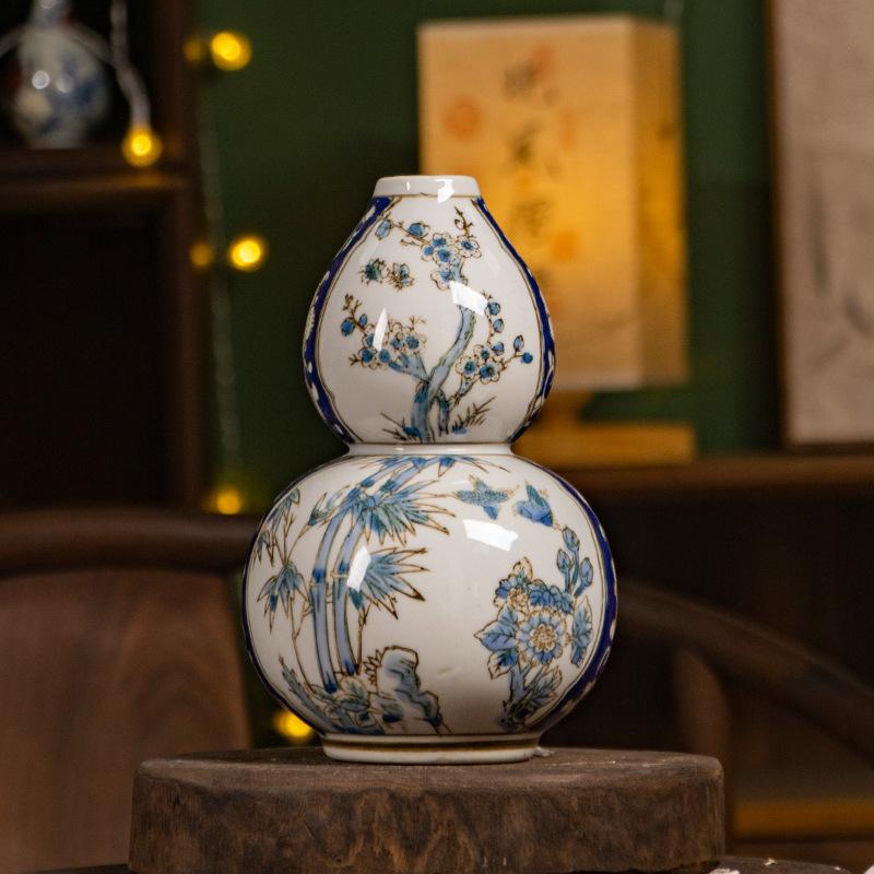 Ceramic Vase Chinese Blue and White Porcelain Gourd Pot Flower Arrangement Accessories Flower Vase Home Decoration Accessories
