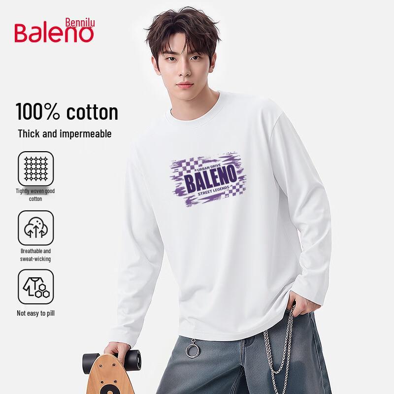 Baleno Men's 220G Pure Cotton Long-Sleeve Crew Neck T-Shirt