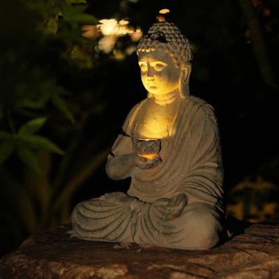 Buddha Statue with Solar Lotus Light Sitting In Meditation Buddha Sculpture Lighted