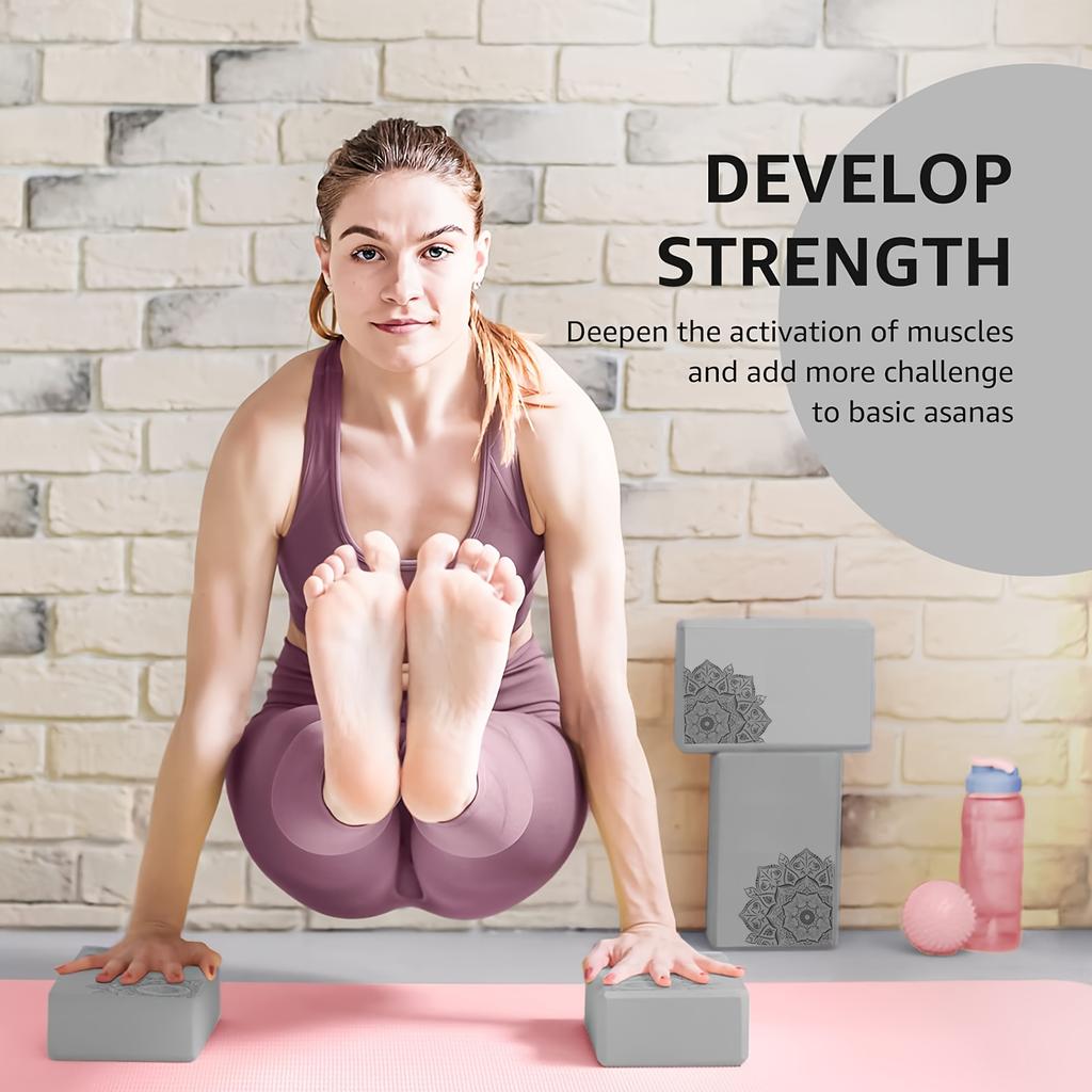 3pcs Yoga Blocks with Straps and Soft Non-slip High-density Foam Blocks Are Used for Yoga Pilates Stretching, Meditation and General Fitness