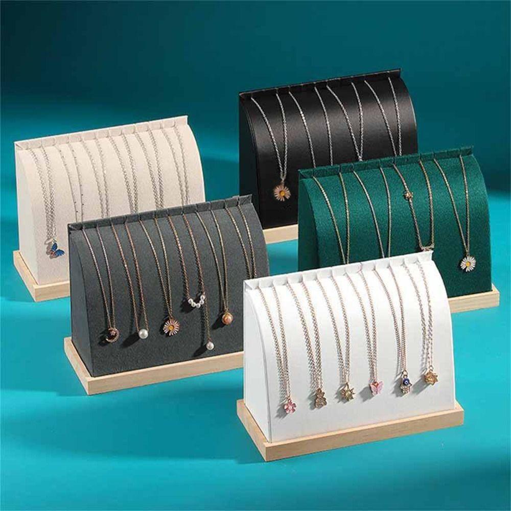 

PU/Velvet Surface Necklace Display Stand Solid Wood Base Chain Pendant Storage Holder Choker темно-сірий колір