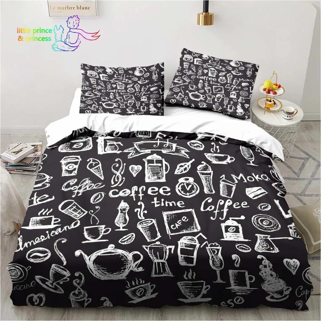 Bettwäsche-Set mit Kaffeemuster, bequemer Bettbezug, Kissenbezug, Kinderzimmerdekoration, Heimtextilien