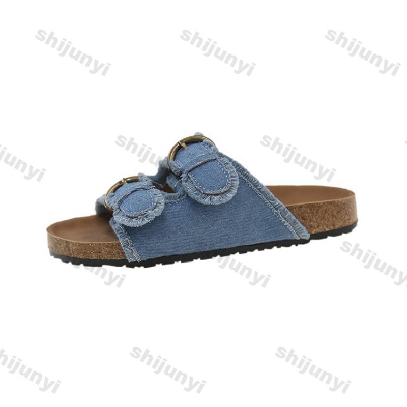 Fashion New Summer 2025 Open Toed Fringe Flat Shoes Comfortable Women Outdoor Belt Buckle Canvas Sandals Platform One Word Slippers