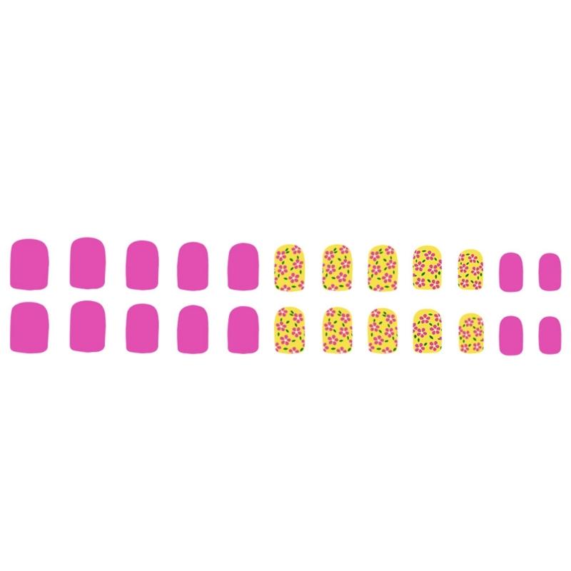 Square Press On Nail Flower Fake Nail Glues On Nail Artificial Acrylic Nail 12 Size 24pcs Stick On Nail for Women Girls