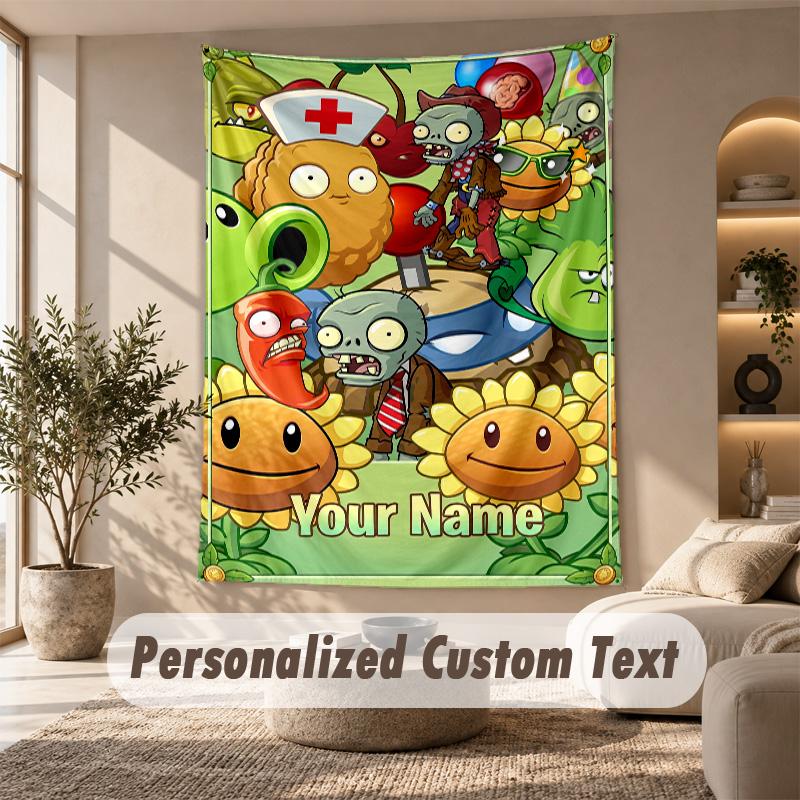 Plants Vs. Zombies Tapestry, Personalized Custom Text, Wall Hanging Tapestry For Living Room Home Wall Decor