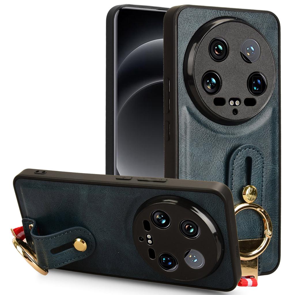 For Xiaomi 14 Ultra Case PU Leather+PC+TPU Wristband Kickstand Drop-proof Phone Cover