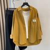 A Long-sleeved Women's Shirt with A Smiling Face Pocket Design, Loose and Versatile for Autumn and Winter, and A Casual Brushed Layering Shirt Coat