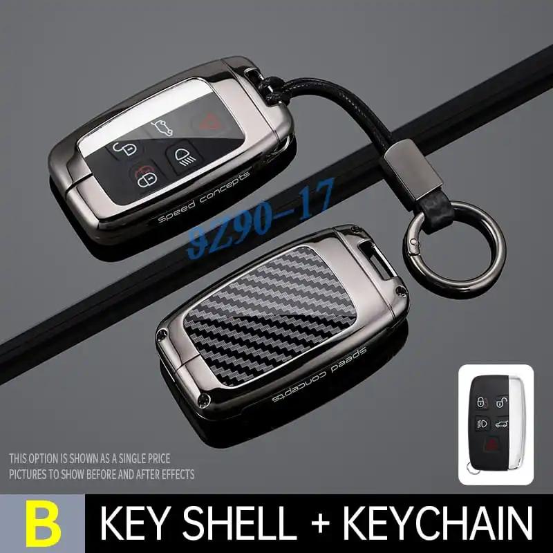 Metal Carbon Fiber Car Key Fob Case Cover Keychain For Land Range Rover Sport Evoque Velar Discovery 4 Lr4 Jaguar Xe Xf Xj