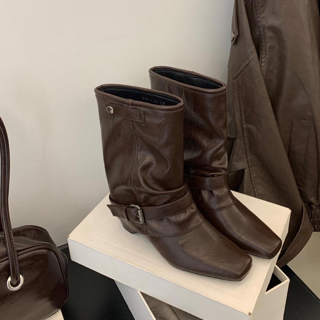 Huge Good-looking 2025 Autumn and Winter Small Short Boots Retro Square Head Western Cowboy Boots Locomotive Boots Xinjiang Original Travel Boots