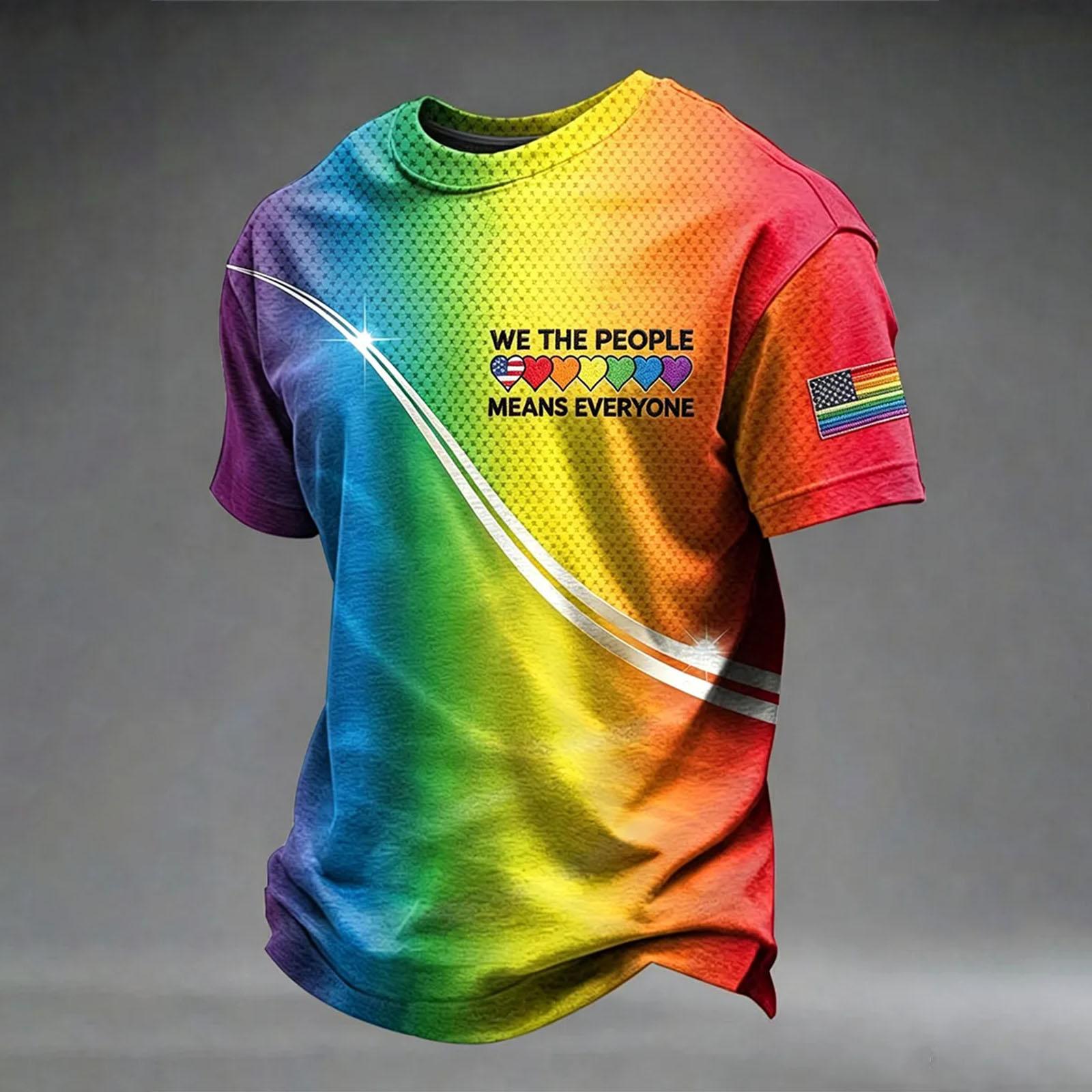 

Short Sleeve Crew Neck T Shirt with Gradient Print and Flag Patch Casual Athletic Style for Men Women Unisex S