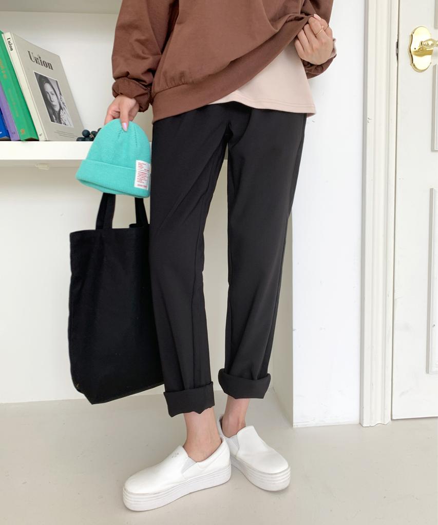 Ppaeppae Sturdy Stretch String Banding Black Slacks