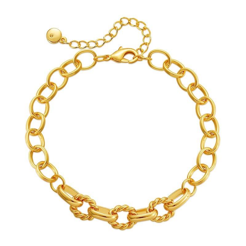 Gold Plated Thick Oval Chain Twisted Design Women Fashion Bracelet