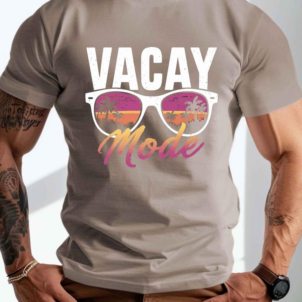 Vakantie Modus Palmboom Zonnebril Grafisch T-shirt Heren Casual Katoen Korte Mouw Vakantie T-shirt