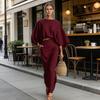 Summer 2 Piece Skirt Sets for Women Batwing Long Sleeve Top