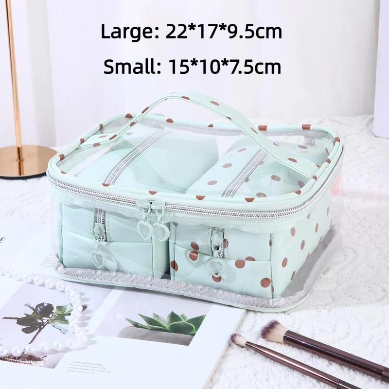 1/3Pcs Pink Polka Dot Pu Makeup Bag Set Large Capacity Sturdy Handle For Travel Daily Cosmetic Storage