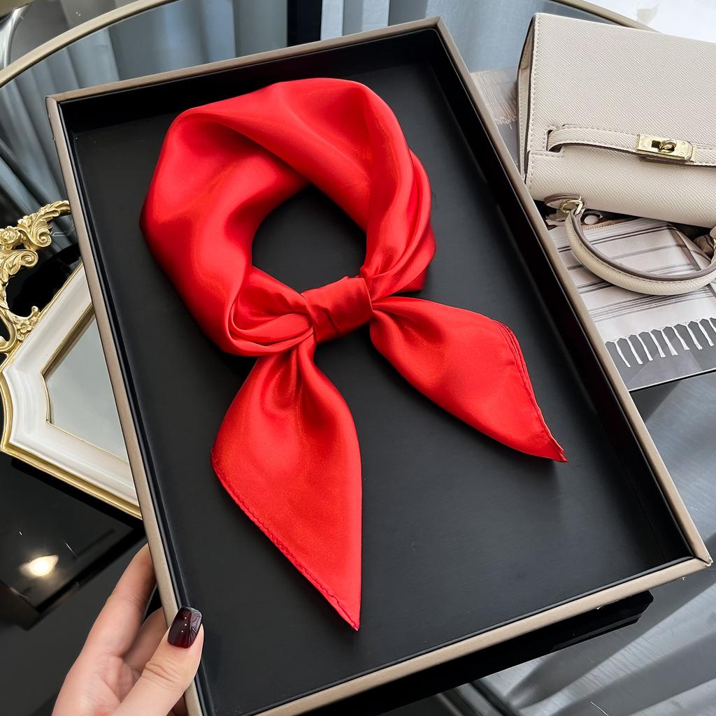 2025 Latest Women's Solid Silk Shawl Hijabs Pashmina Foulard Bandana Bandannas Popular Sunscreen Headcloth 60cm Square Scarf