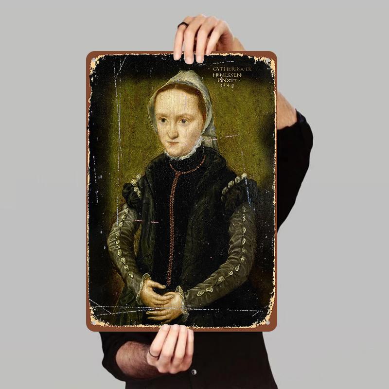 Vintage Oil Painting Style Female Portrait Custom Iron Sheet Painting Home Wall Decor Art Hanging 7.9x11.8In(20x30cm)