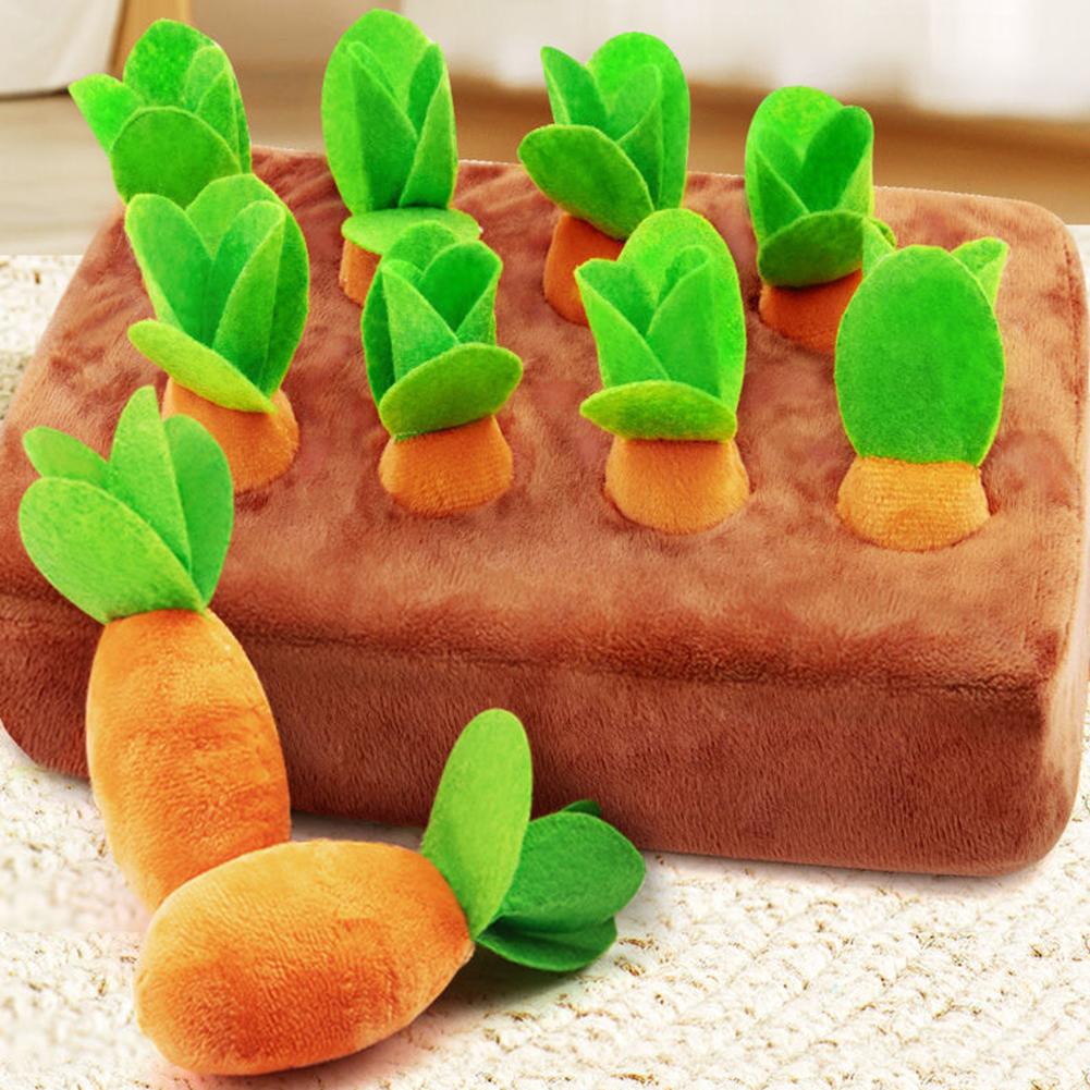 Dog Plush Puzzle Toy with 6/8 Carrots Interactive Carrot Dog Enrichment Toy Carrot Patch Dog Snuffle Toy for Pet Stress Relief