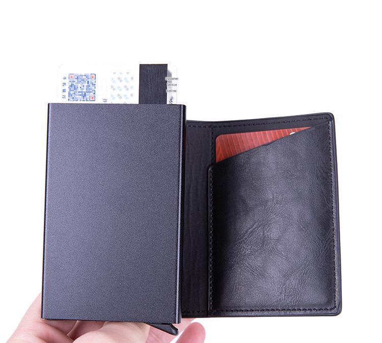 Anti-Theft RFID Aluminum & Stainless Steel Card Holder Leather Wallet.