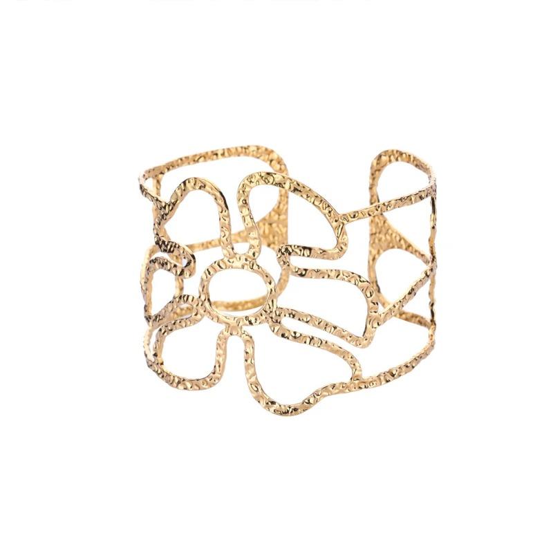 New Gold-plated Stainless Steel Wide-version Texture Open Bracelet Street Hip-hop Exaggerated Bracelet