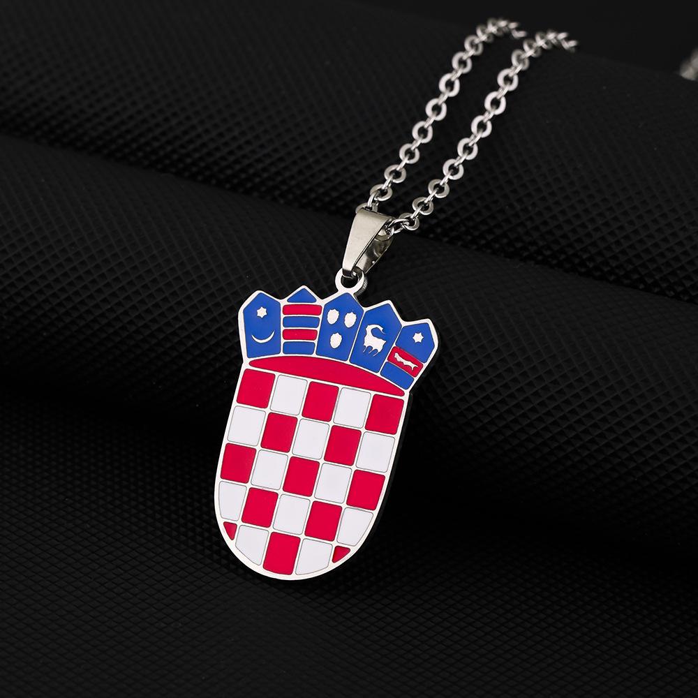 Stainless Steel Croatian Coat of Arms Pendant Necklace for Men & Women - Geometric Titanium Steel Design