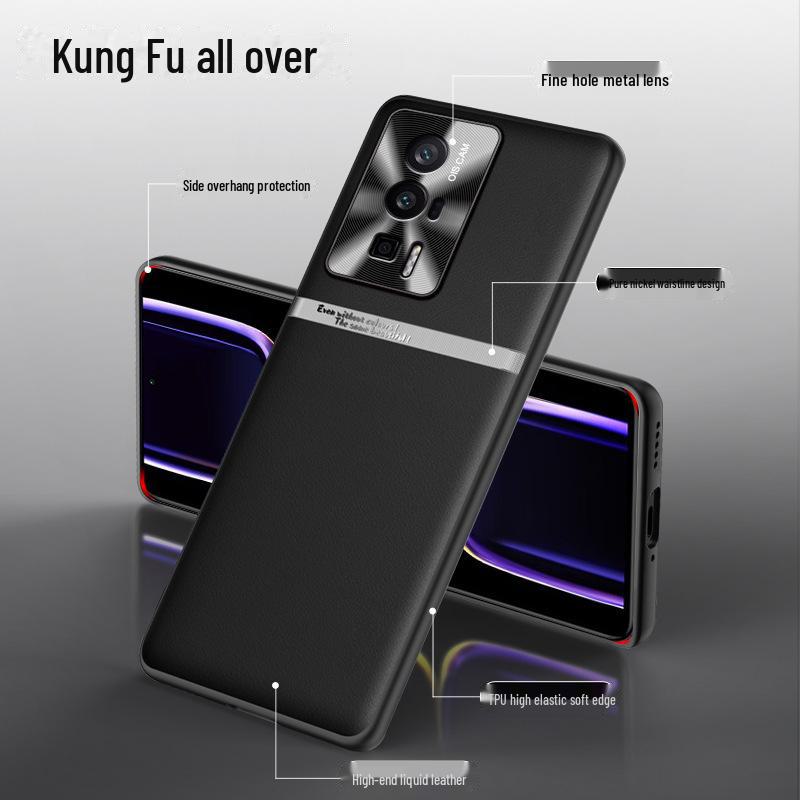 Capa protetora de couro líquido para celular Redmi K60 Pro: Anti-queda e anti-incrustante; Envio de uma só peça disponível.