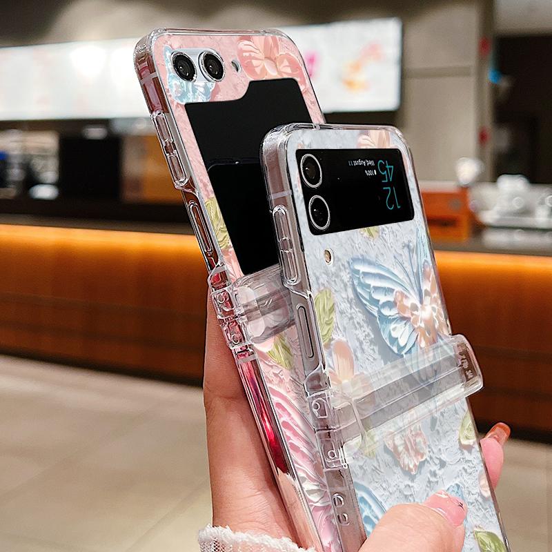 For Samsung Galaxy Z Flip6 Flip5 Flip4 Flip3 Shockproof Colorful Oil Painting Butterfly Patterned 3PCS Foldable Hard Pc Case Cover