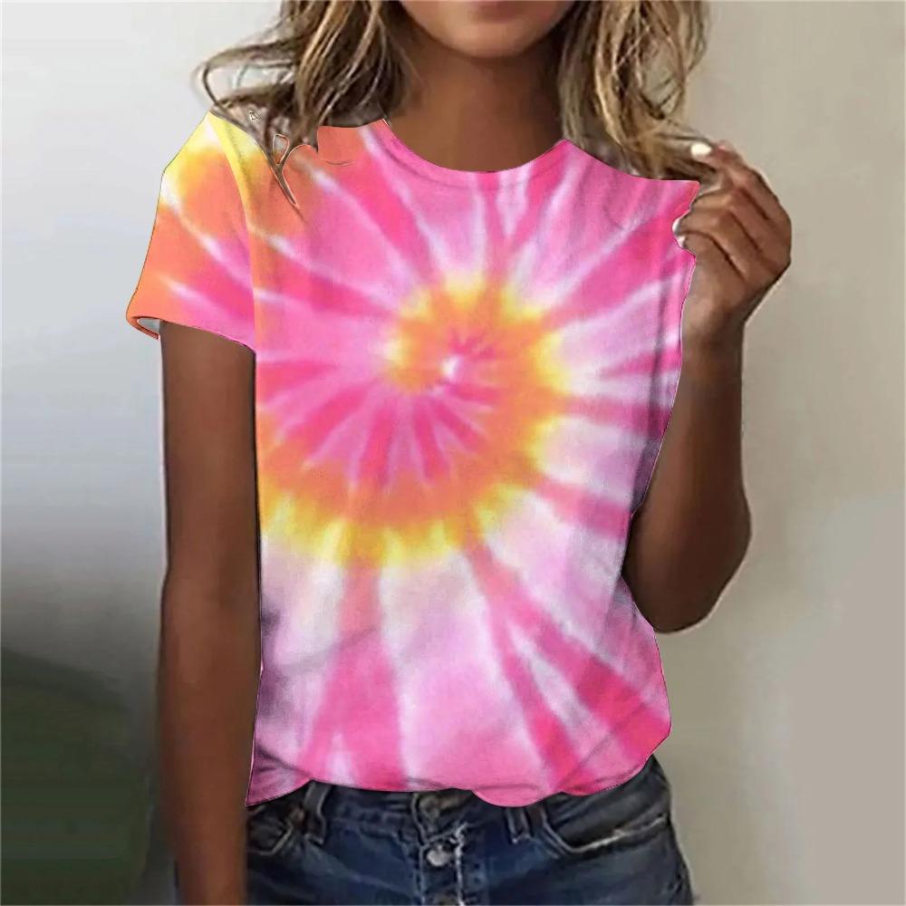 Colorful Tie Dye Pattern 3d Print T-shirts Women O-neck Short Sleeve T Shirt Y2k Harajuku Oversized Tees Tops Female Clothing