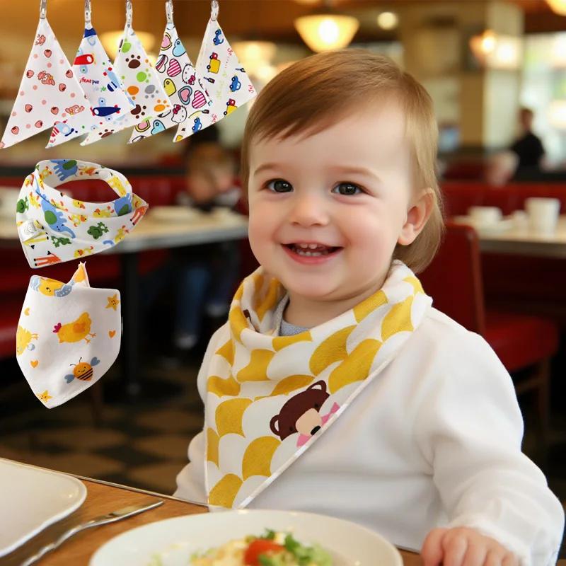 3Pcs Baby Feeding Drool Bib Handkerchief Double-Layer Printed Cotton Triangular Bib Cotton Soft Baby Towels Baby Accessories Bib (As shown-33395)-Random Bib