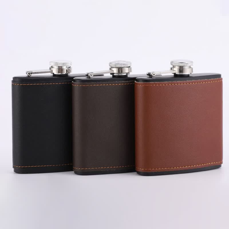 Retro Faux Leather Stainless Steel Hip Flask