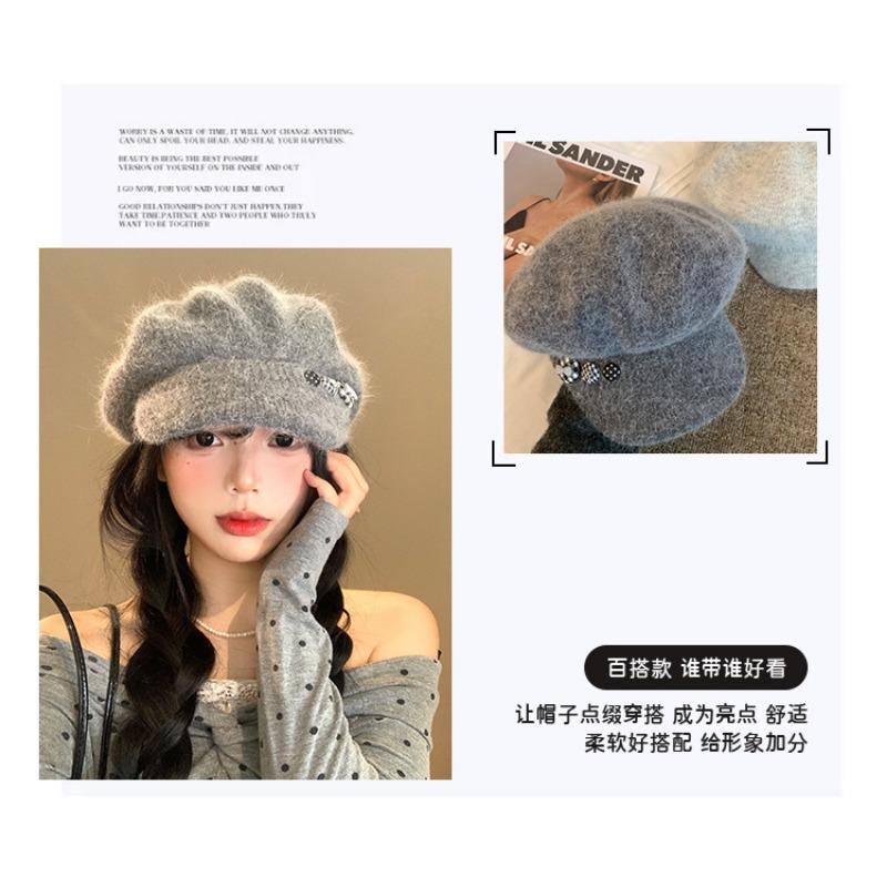 Women Vintage Knit Beret Warm Soft Painter Hat Large Size Versatile