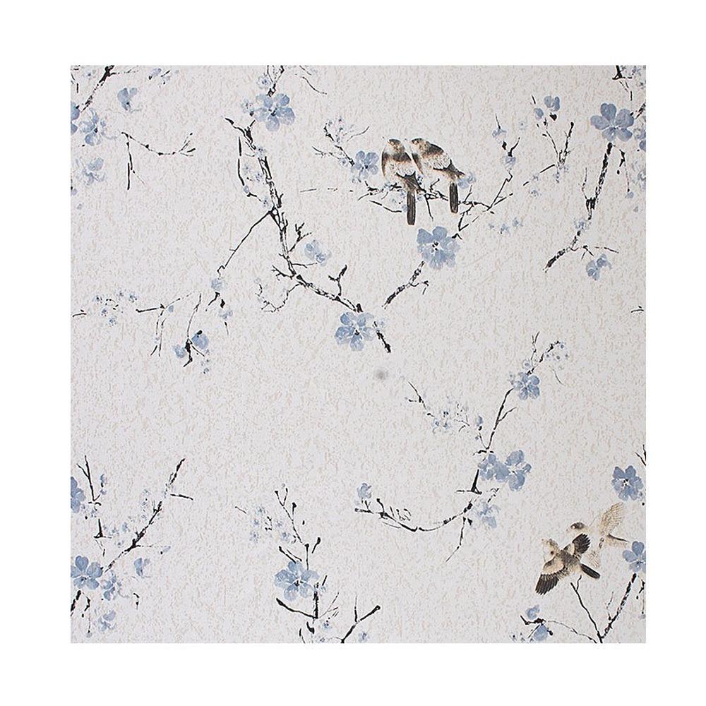 Floral Peel And Stick Wallpaper Blue Flower And Bird Wallpaper Decorative Self Adhesive Peel Vinyl Film Wall Paper for Bedroom