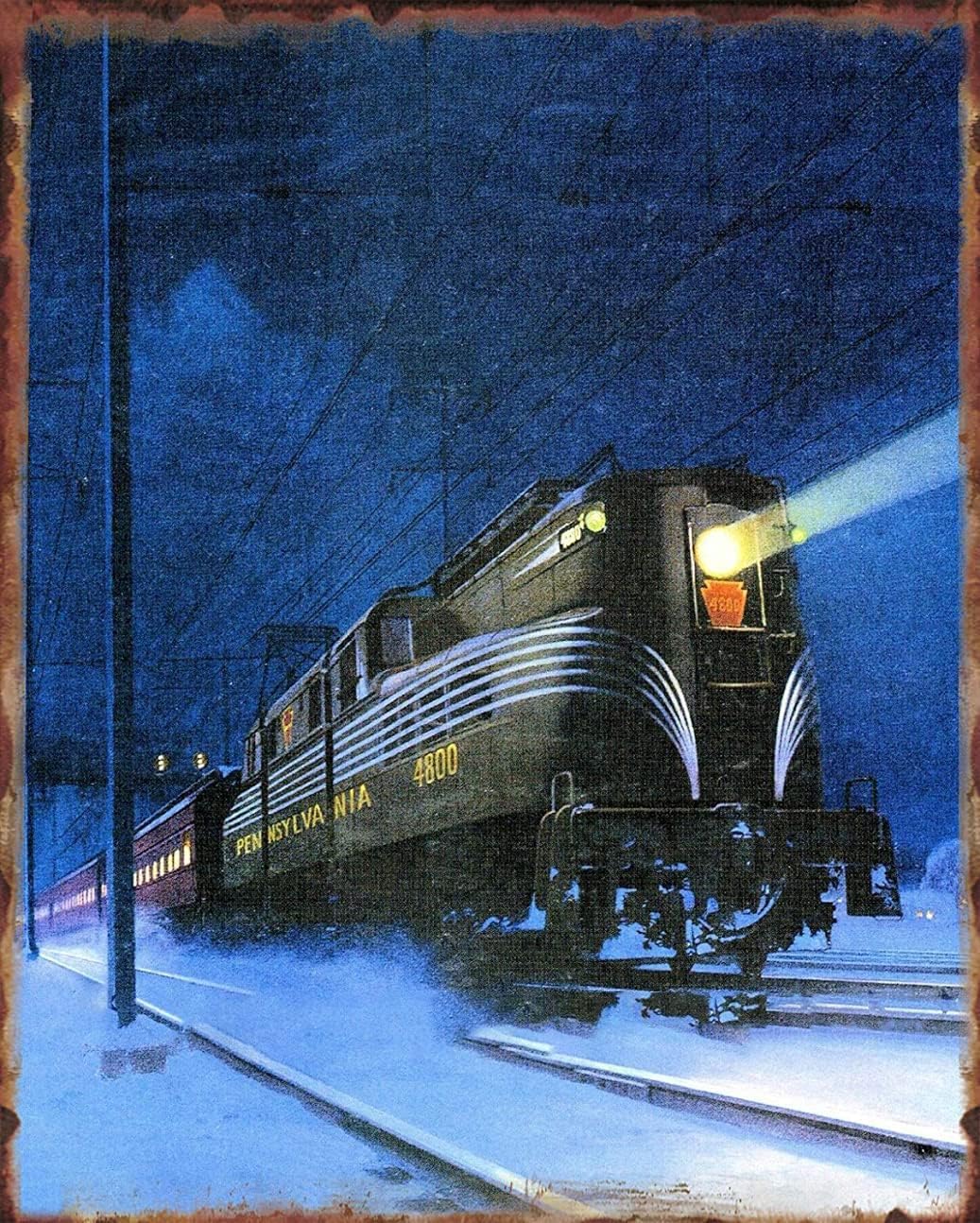 

e1Krouterebs Pennsylvania Railroad Night Train Metal Tin Sign Hanging Retro Sign Kitchen Wall Poster Cafe Bar Pub Man cave Art 20x30cm（7.8x11.8inch）