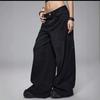 Womens Cross Embroidered Wide Leg Jeans Retro Dark Wash Loose Trousers