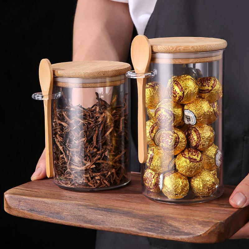 200/550/700ML Airtight Spice Jars with Lids Spoons Transparent Food Storage Containers Kitchen Organizer Pantry Supplies