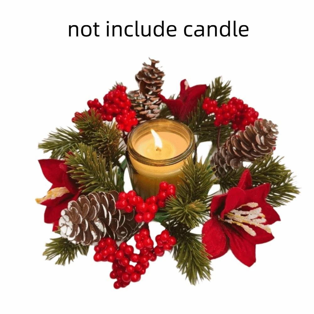 Flower Artificial Wreath Candle Rings Red Berry Pillar Candlestick Wreath Candle Holder Party