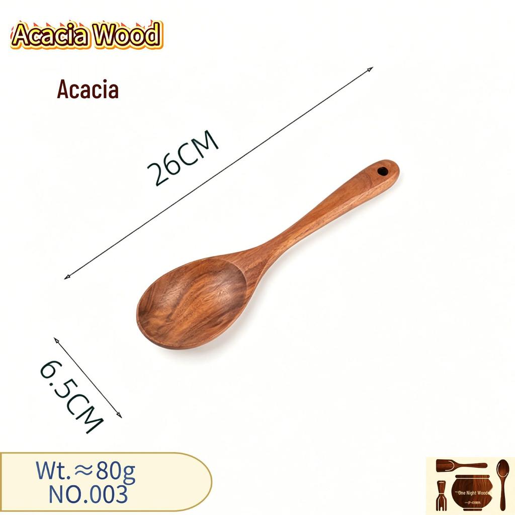 Conjunto de Espátula e Colher de Madeira de Acácia - Colher de Teca Antiaderente e Escorredor de Macarrão