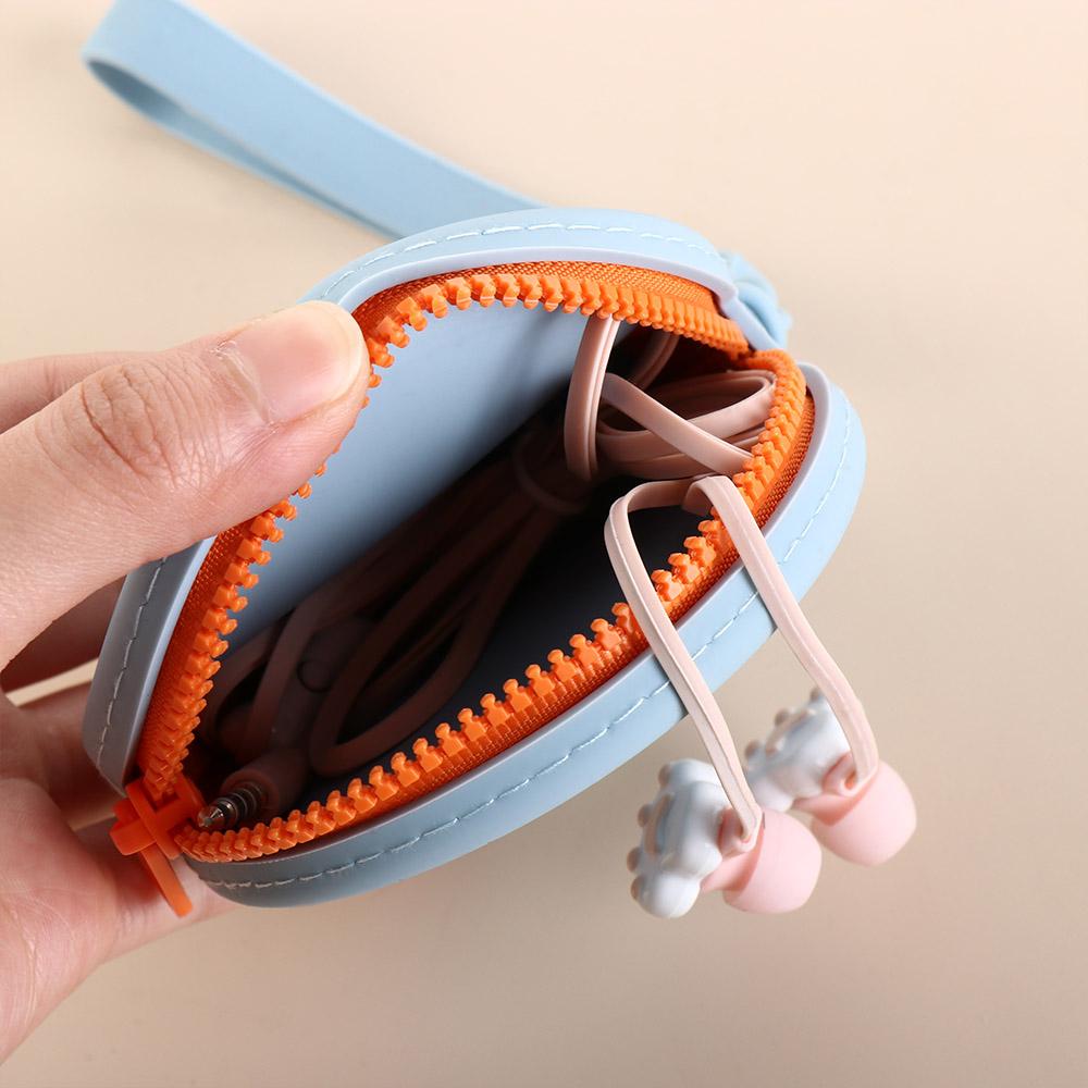 Mini Round Silicone Coin Purse INS Data Cable Storage Bag Creative Lipstick Cosmetic Bag  Women