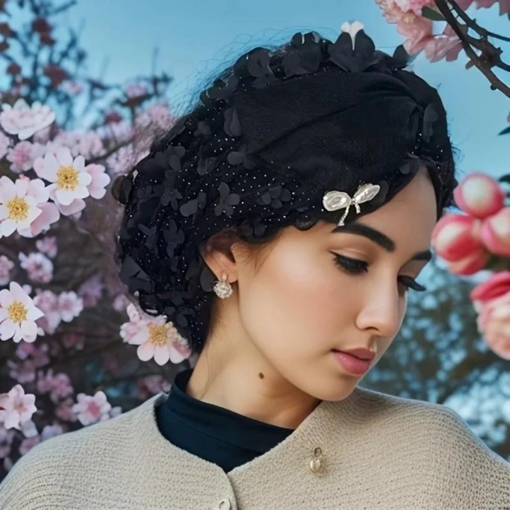 Faux Pearl Headscarf Hat Lace Flower Bohemian Headscarf Fashion Bonnet Hat  Summer Wear