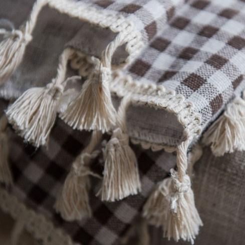 

Korean Plaid Cotton Linen with Tassel Window Curtain Blackout Valance Living Room Bedroom Balcony Decoration Drape Wind Curtain W150 x H160cm&Threading Rod
